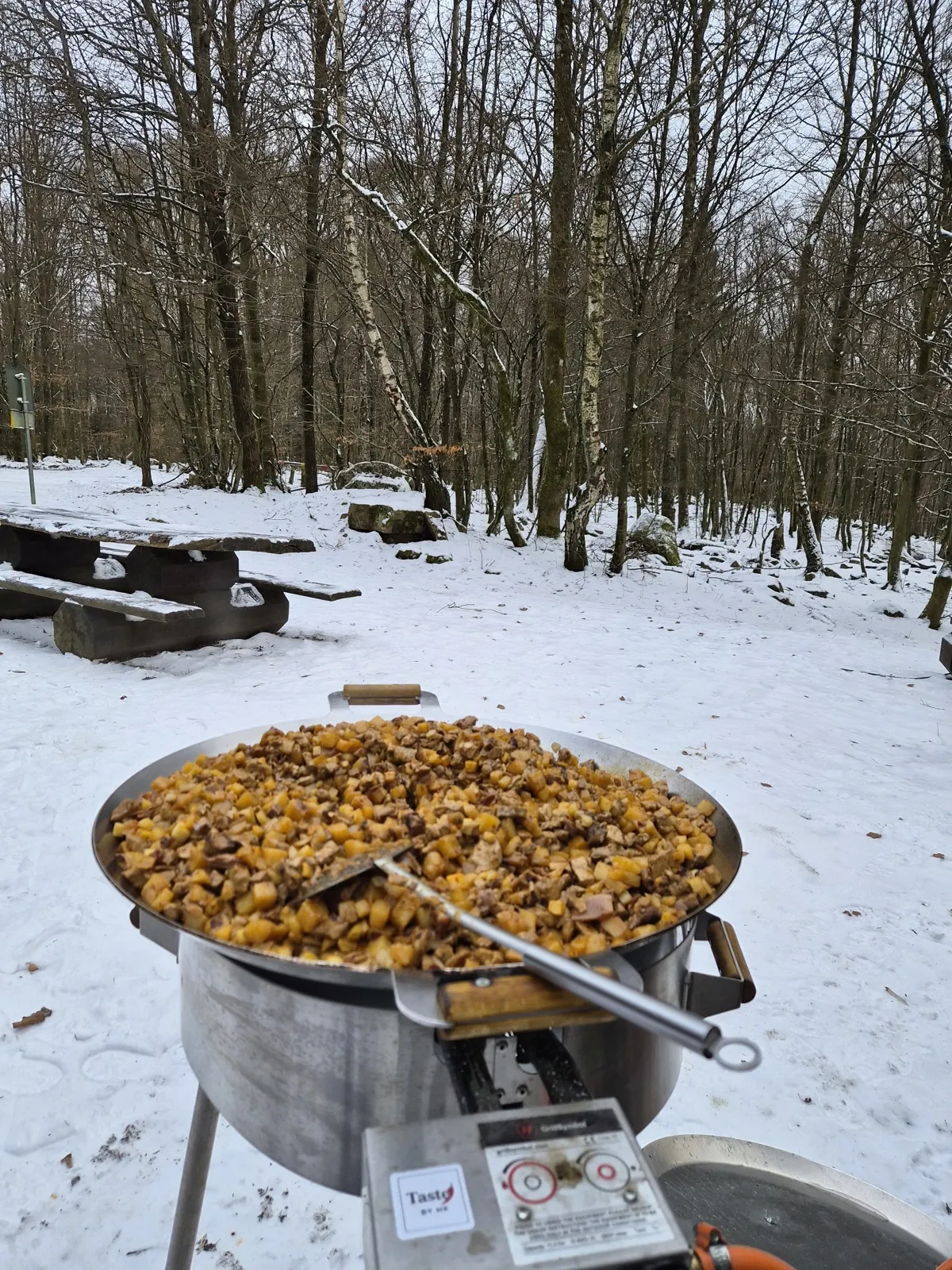 Stekpanna i snöig skog